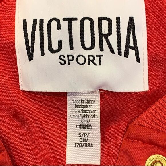 VICTORIAS SECRET SPORT RED SATIN BOMBER JACKET COAT/GOLD HARD WEAR Size Small - Picture 9 of 11